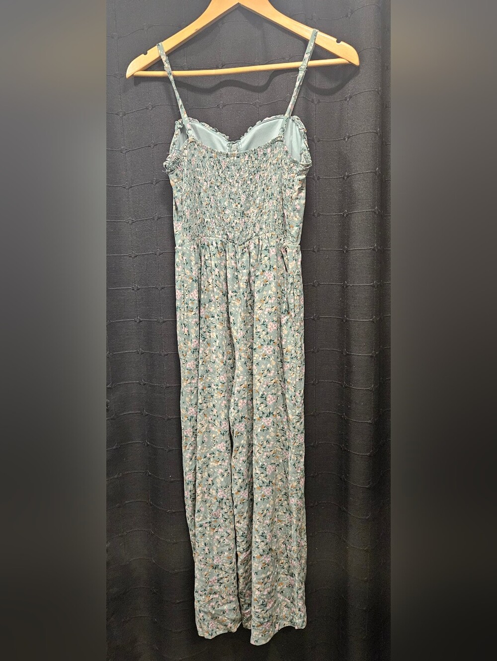AS U WISH Floral Jumpsuit Sage Green Wide Leg Sweetheart Tie Front Small - Picture 8 of 9